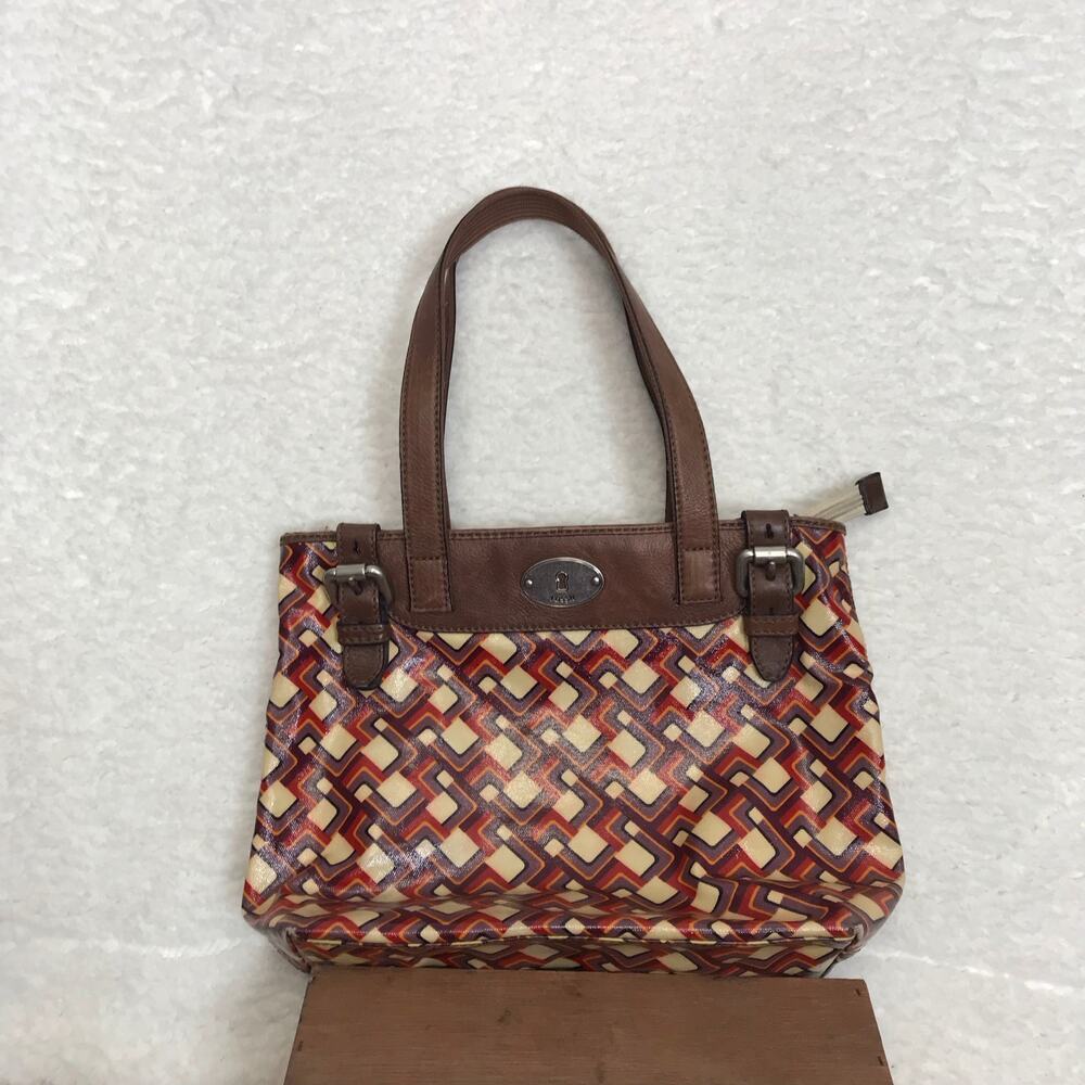 Fossil Red Shoulder Bag with Geometric Design